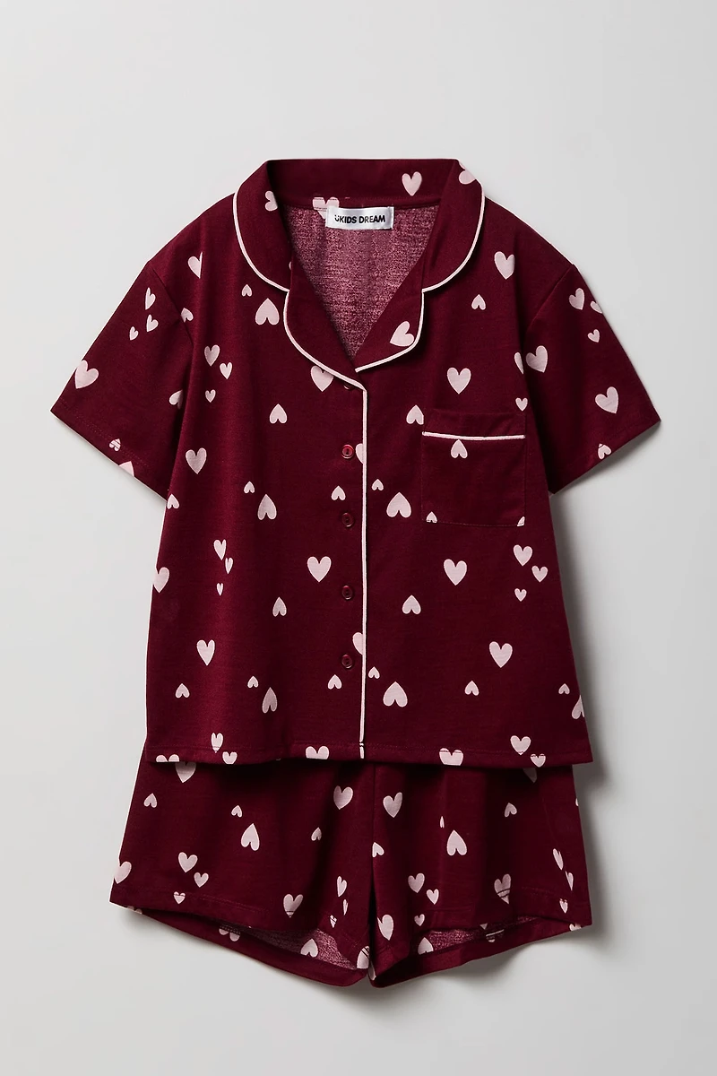 Girls Button-Up Top & Short Pajama Set