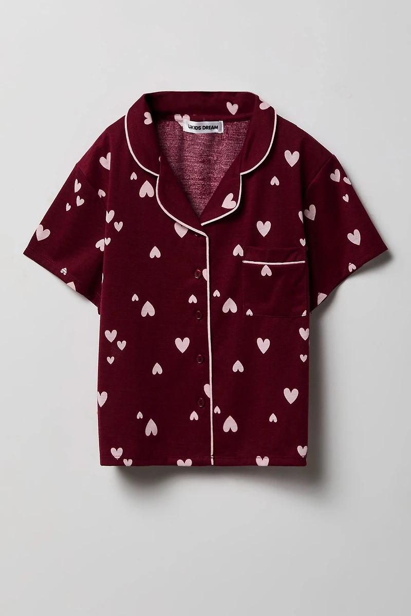 Girls Button-Up Top & Short Pajama Set