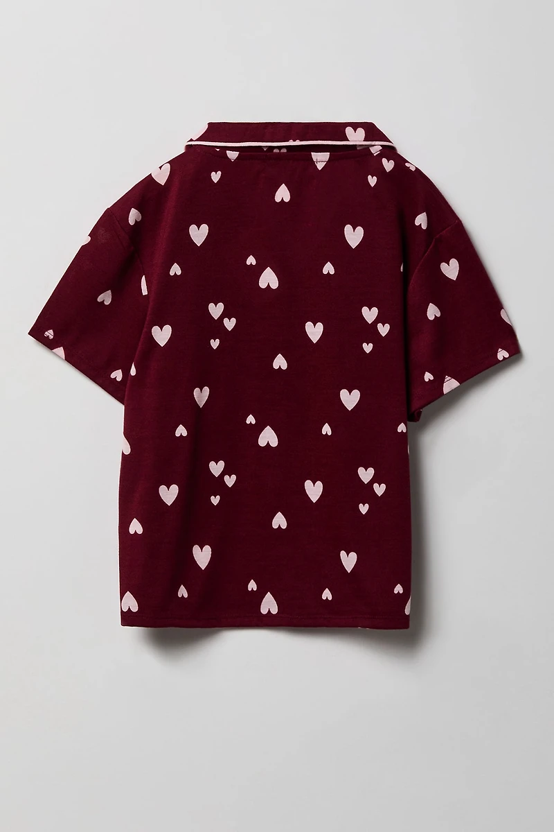 Girls Button-Up Top & Short Pajama Set