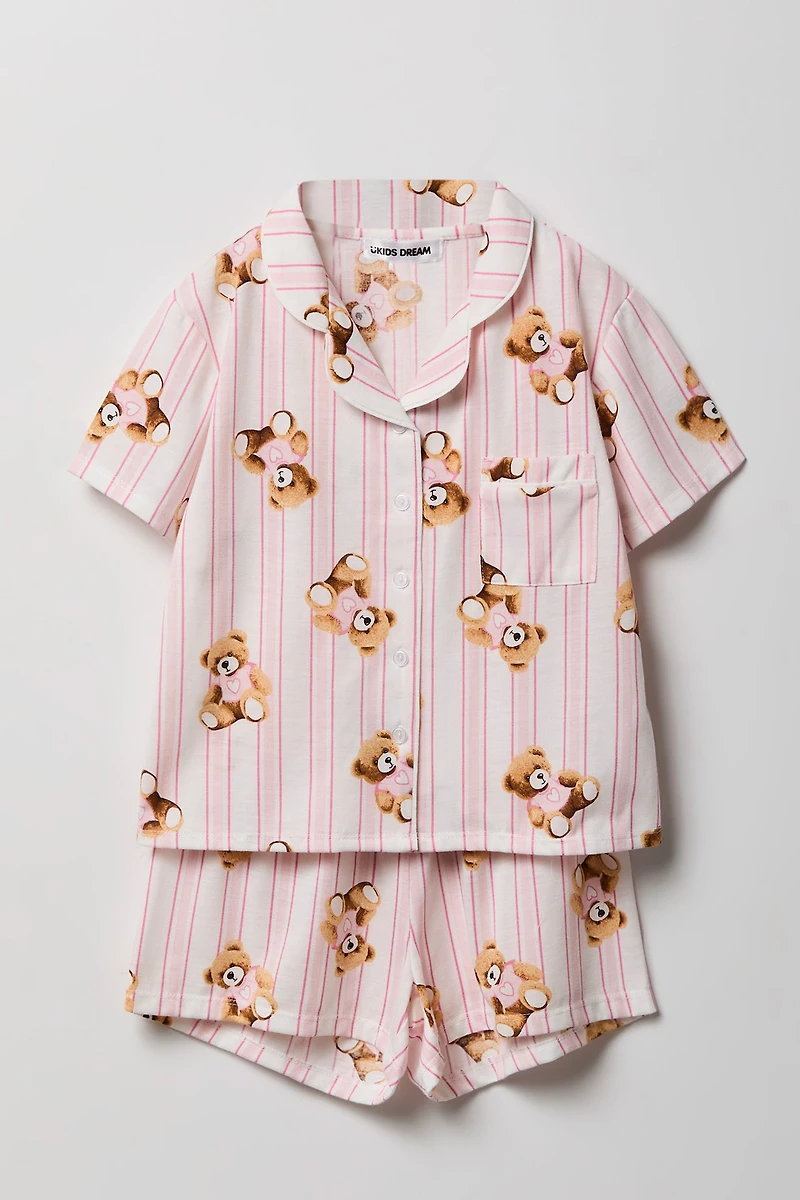 Girls Button-Up Top & Short Pajama Set