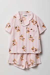 Girls Button-Up Top & Short Pajama Set