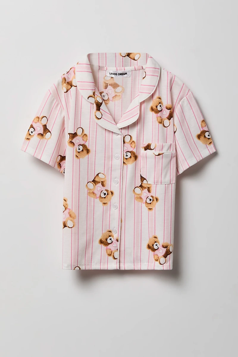 Girls Button-Up Top & Short Pajama Set
