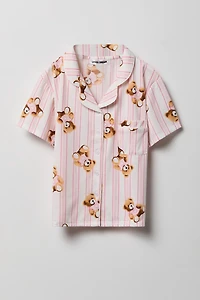 Girls Button-Up Top & Short Pajama Set