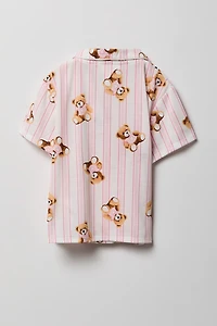 Girls Button-Up Top & Short Pajama Set