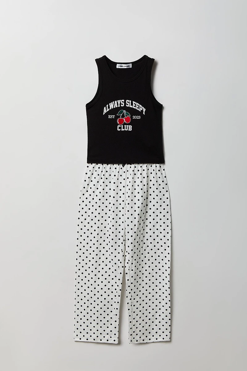 Girls Ribbed Graphic Tank & Pajama Pant Set