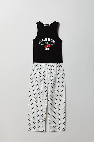 Girls Ribbed Graphic Tank & Pajama Pant Set