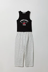 Girls Ribbed Graphic Tank & Pajama Pant Set