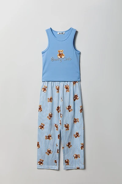 Ensemble pyjama avec débardeur côtelé imprimé et pantalon pour fille