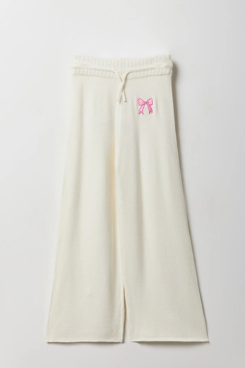 Girls Embroidered Knit Wide Leg Pant