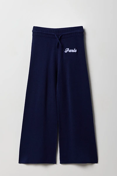 Girls Embroidered Knit Wide Leg Pant