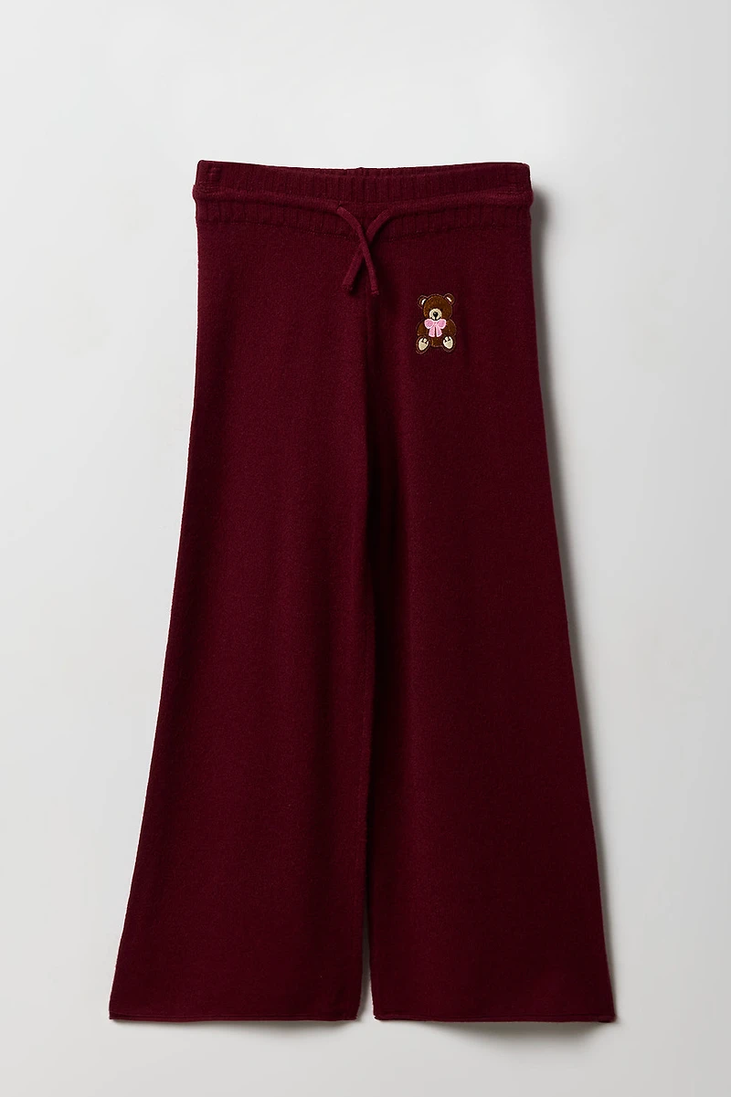 Girls Embroidered Knit Wide Leg Pant