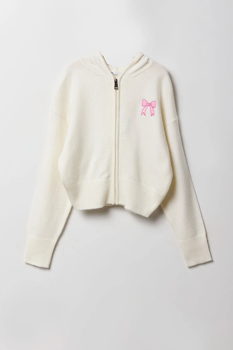Girls Embroidered Zip-Up Sweater Hoodie