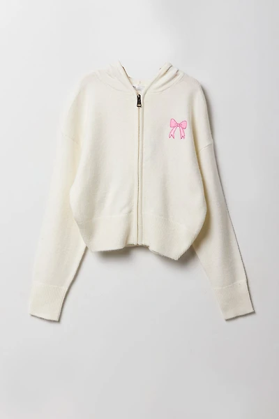 Girls Embroidered Zip-Up Sweater Hoodie