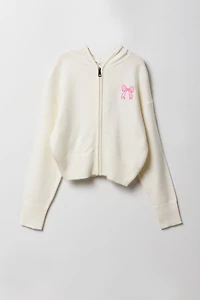 Girls Embroidered Zip-Up Sweater Hoodie