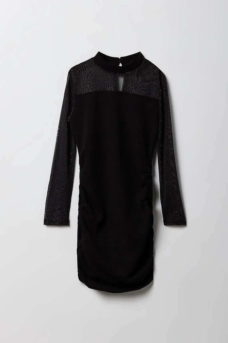 Robe ruchée scintillante à manches longues pour fille