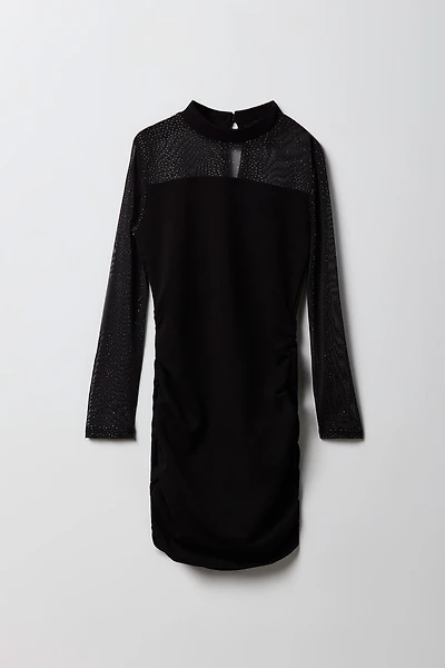 Robe ruchée scintillante à manches longues pour fille