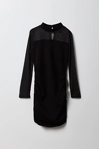 Robe ruchée scintillante à manches longues pour fille