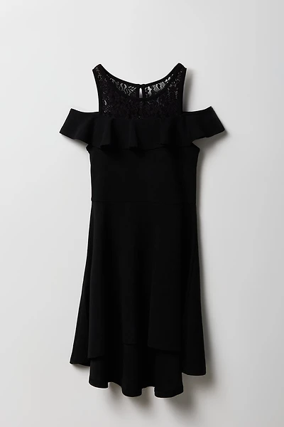 Girls Lace Detail Off Shoulder High-Low Dress