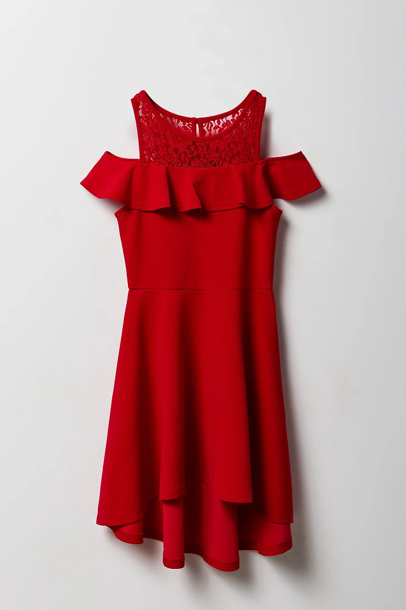 Girls Lace Detail Off Shoulder High-Low Dress