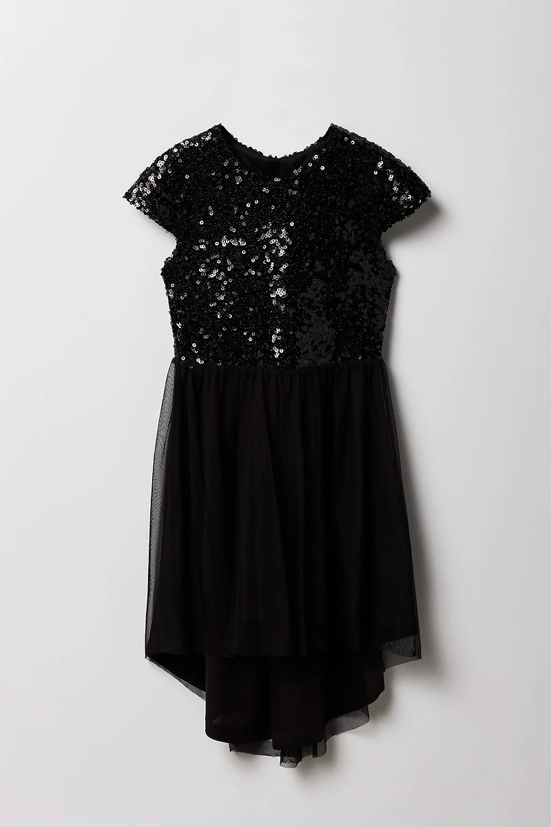 Girls Sequin Tulle High-Low Dress