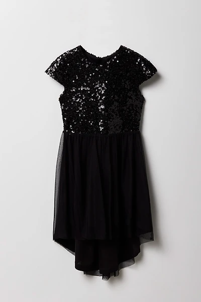 Girls Sequin Tulle High-Low Dress