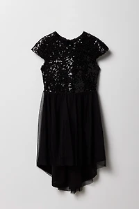 Girls Sequin Tulle High-Low Dress