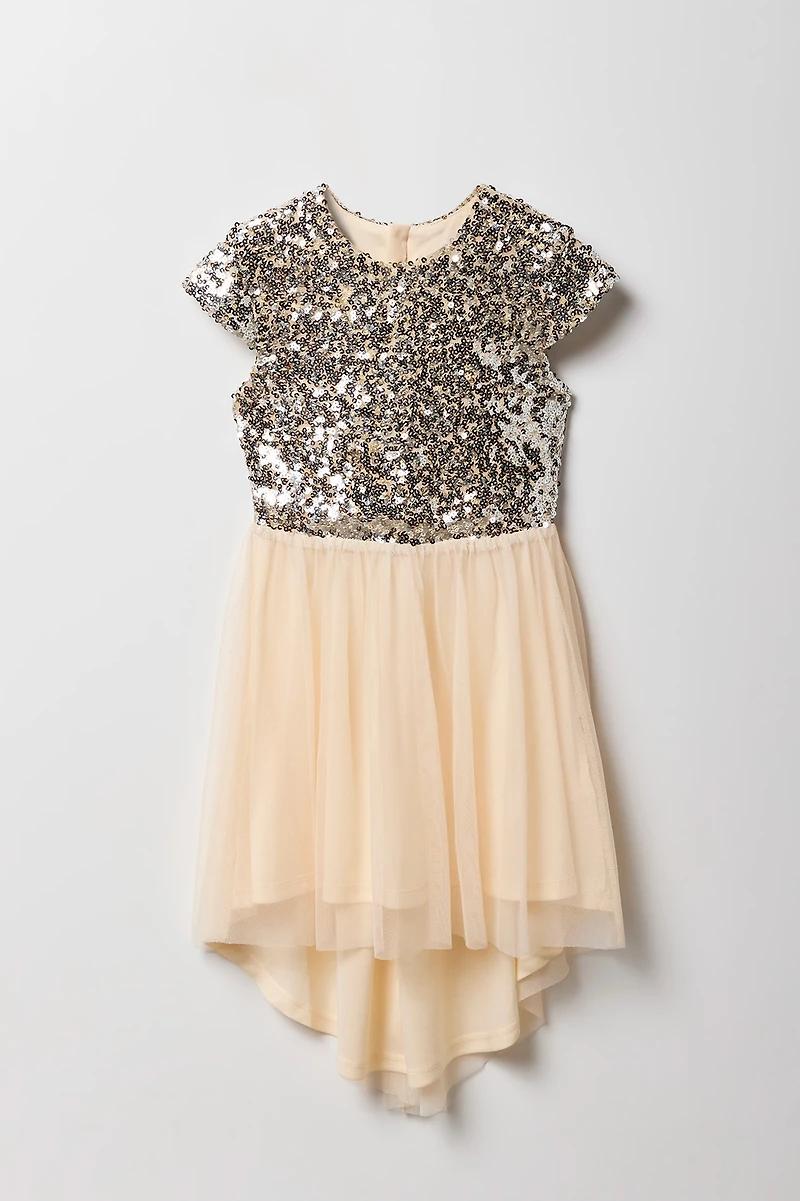 Girls Sequin Tulle High-Low Dress