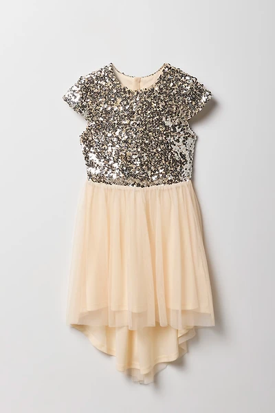 Girls Sequin Tulle High-Low Dress