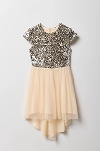Girls Sequin Tulle High-Low Dress