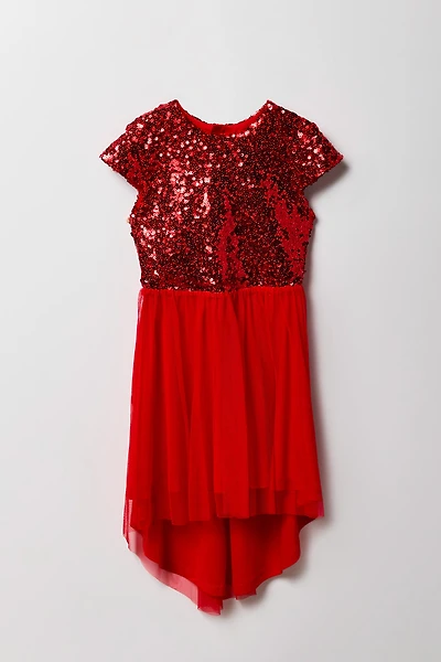 Girls Sequin Tulle High-Low Dress