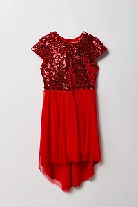 Girls Sequin Tulle High-Low Dress