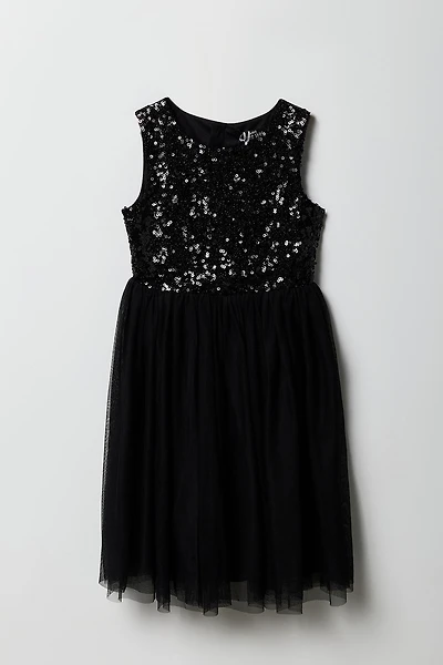 Girls Sequin Tulle Skater Dress