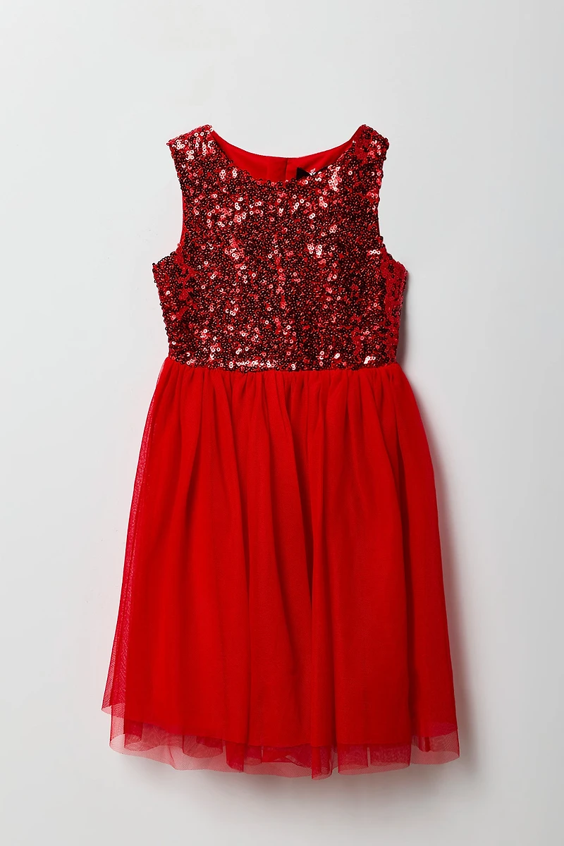 Girls Sequin Tulle Skater Dress
