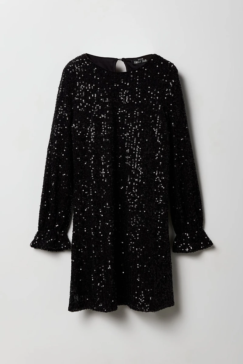 Girls Sequin Long Sleeve Shift Dress