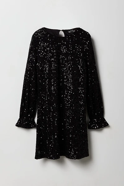 Girls Sequin Long Sleeve Shift Dress