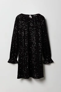 Girls Sequin Long Sleeve Shift Dress