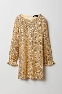 Girls Sequin Long Sleeve Shift Dress