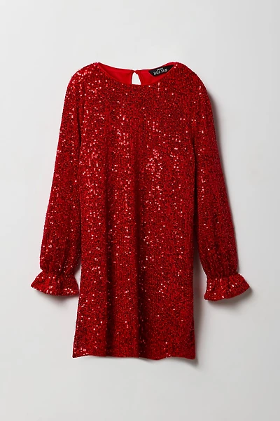 Girls Sequin Long Sleeve Shift Dress