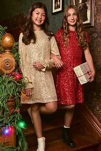 Girls Sequin Long Sleeve Shift Dress