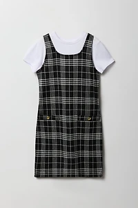 Girls Plaid Knit Dress & T-Shirt 2 Piece Set