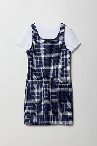 Ensemble deux pièces robe en tricot à carreaux et t-shirt pour filles