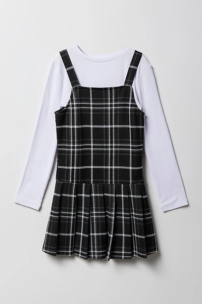 Girls Plaid Dress & Long Sleeve Top 2 Piece Set