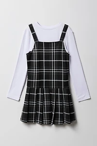Girls Plaid Dress & Long Sleeve Top 2 Piece Set