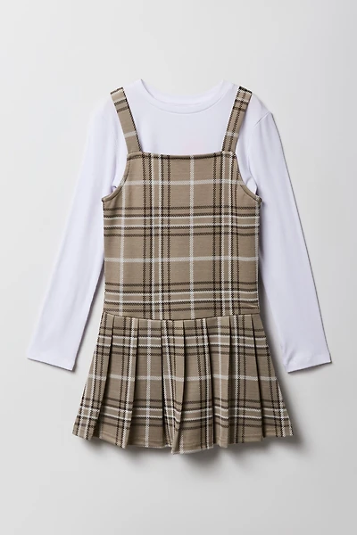 Ensemble 2 pièces robe à carreaux et haut manche longue pour filles
