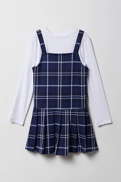 Girls Plaid Dress & Long Sleeve Top 2 Piece Set