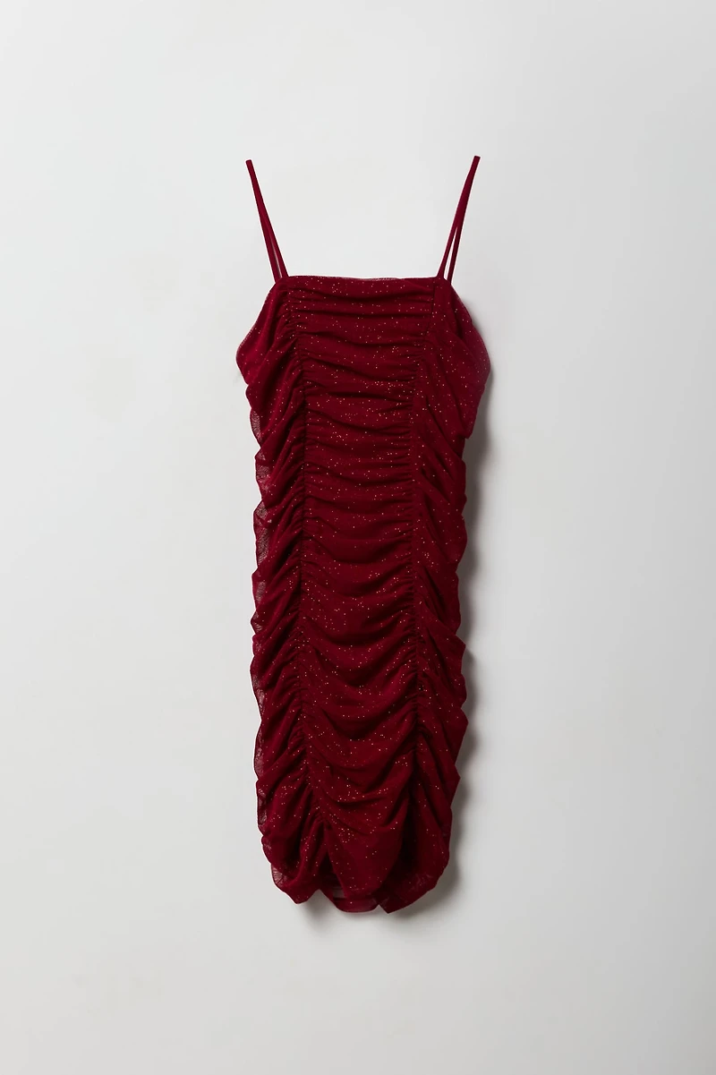 Girls Sparkle Mesh Ruched Dress