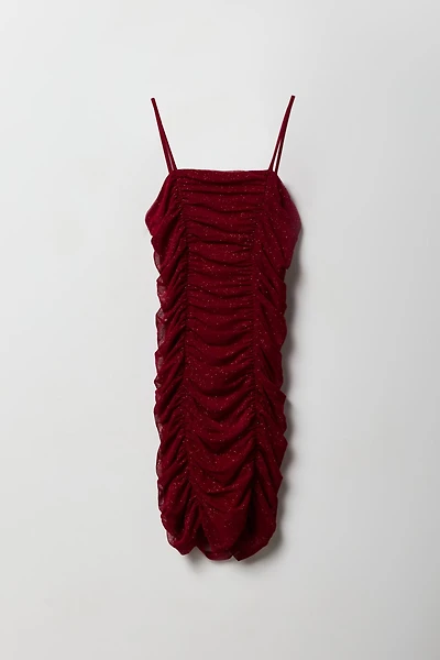 Girls Sparkle Mesh Ruched Dress