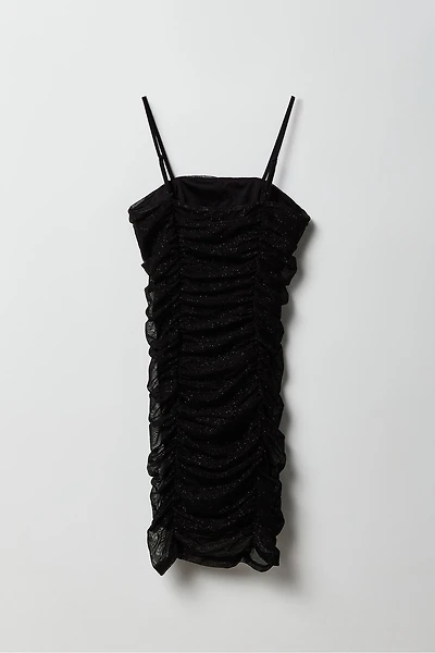 Girls Sparkle Mesh Ruched Dress