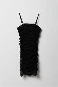 Girls Sparkle Mesh Ruched Dress