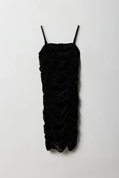 Girls Floral Mesh Ruched Dress